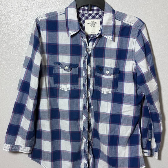 Abercrombie & Fitch Women blue plaid button shirt size small - Picture 2 of 8